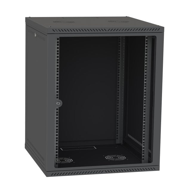 15 HE Serverschrank, Wandgehäuse, mit Glastür, Tiefe 450mm