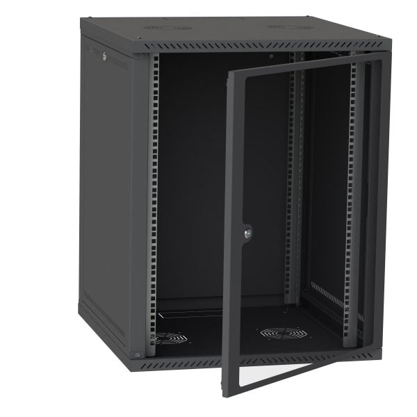 15 HE Serverschrank, Wandgehäuse, mit Glastür, Tiefe 450mm