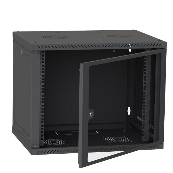 12 HE Serverschrank, Wandgehäuse, mit Glastür, Tiefe 450mm